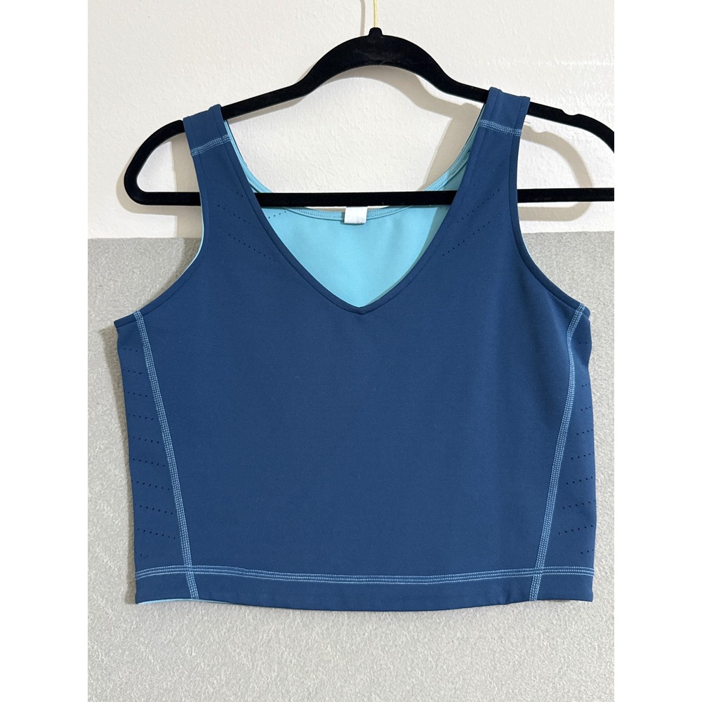 Title Nine Reversible Athletic Tank Top Teal Aqua Blue V-Neck Vents Womens Small